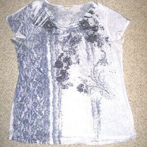 Coldwater Creek Top Womens White Floral Graphic T-Shirt short Sleeve Knit 16-18W